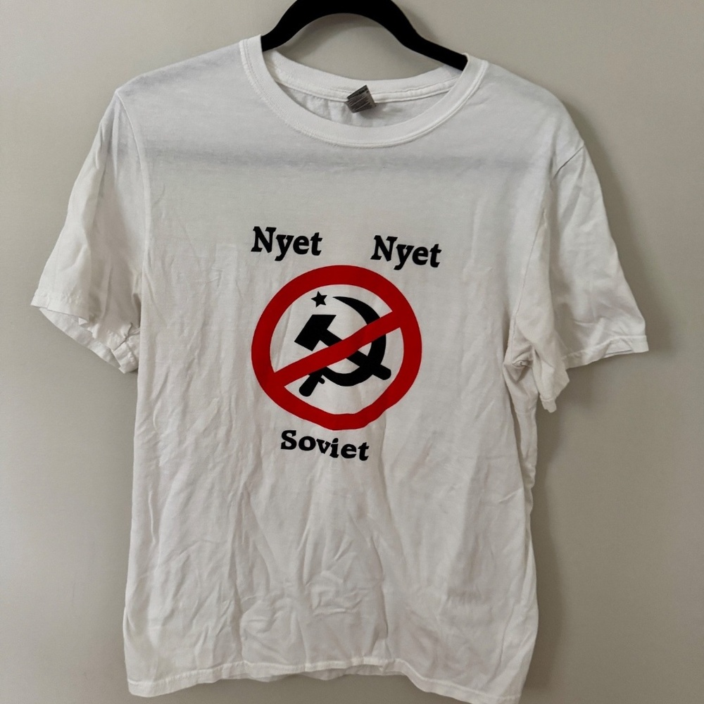 Nyet Nyet Soviet T-Shirt White Unisex Medium “Where Will It End?” Graphic Tee